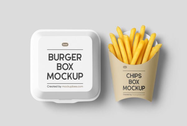 Free Burger Box with Chips Mockup