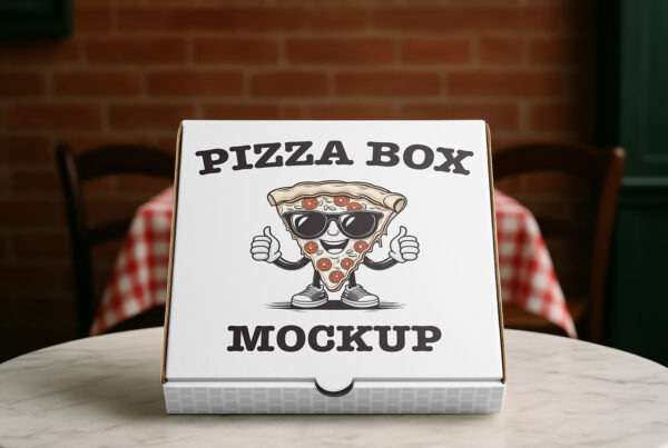 Free Pizza Box on Table Mockup