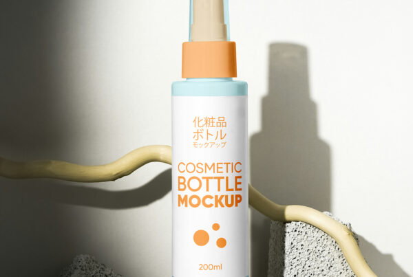 Free Spray Bottle on Rock Mockup