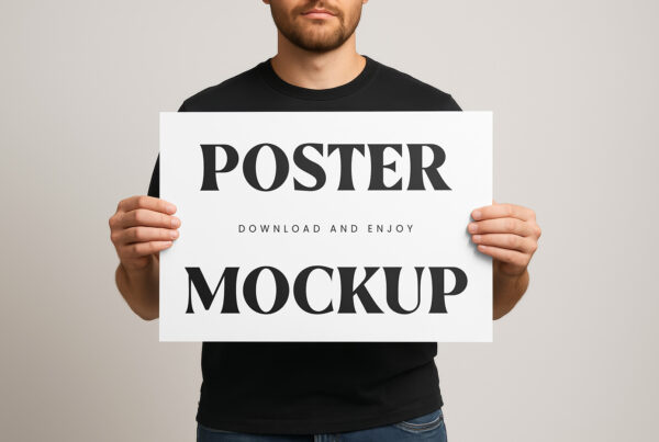Free Horizontal Poster in Hands Mockup