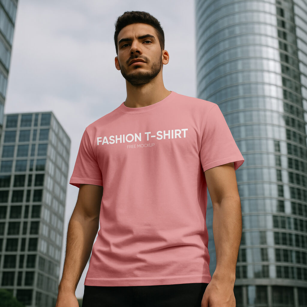 Free T-shirt in City Environment Mockup