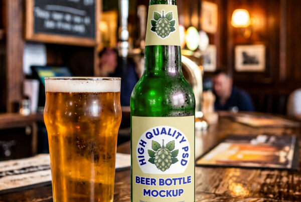 Free Beer Bottle in Pub Mockup