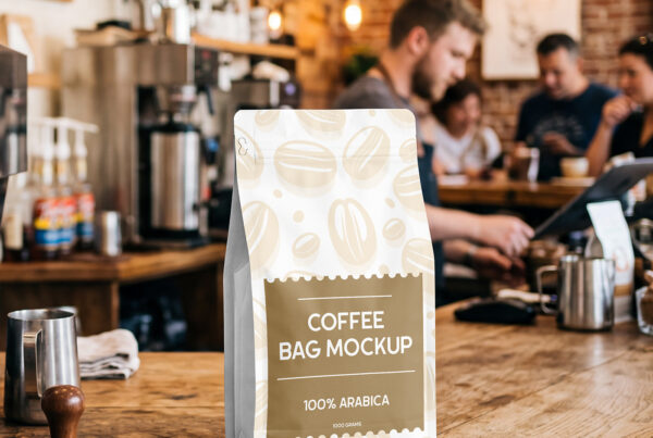 Free Coffee Bag in Cafe Mockup