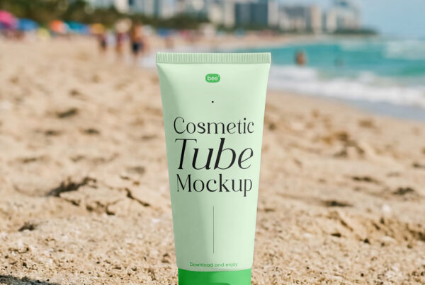 Free Cosmetic Tube on Beach Mockup
