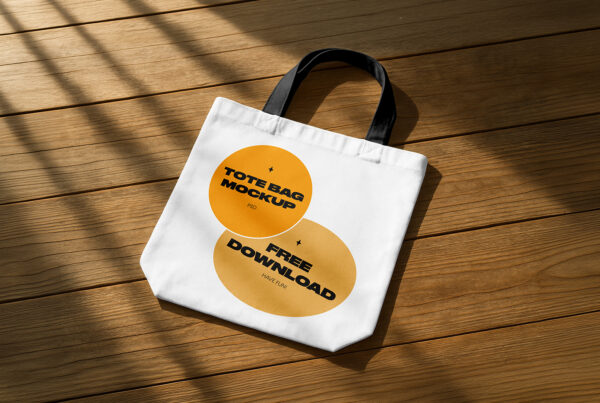 Free Tote Bag on Wooden Floor Mockup