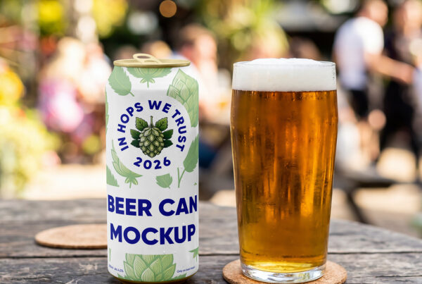 Free Beer Can on Table Mockup