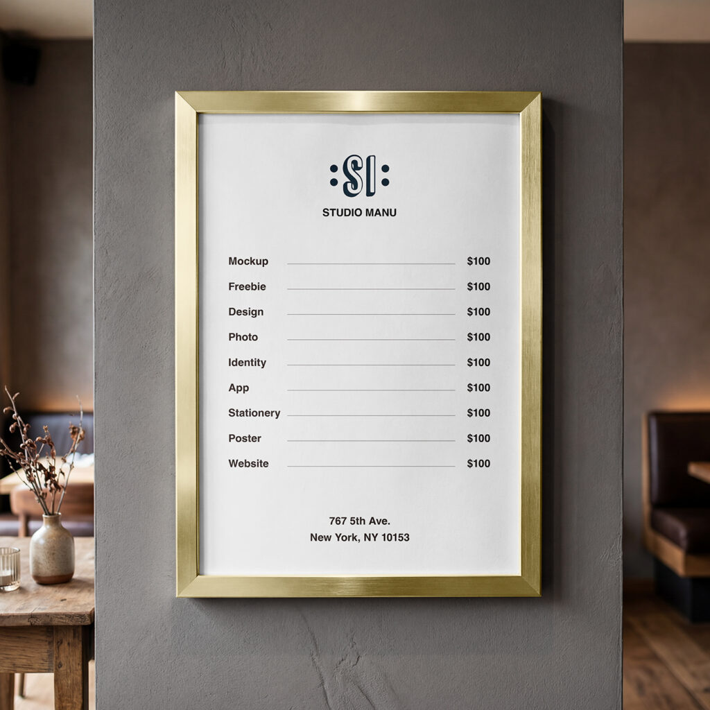 Free Big Menu on Wall Mockup