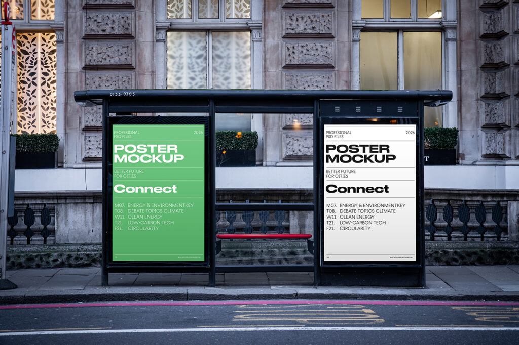 Free Bus Stop Citylights Mockup