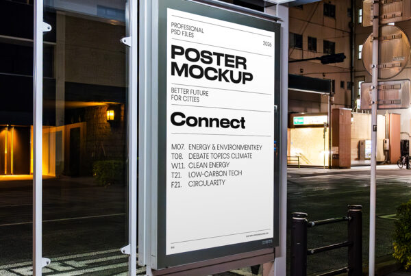 Free Bus Stop Poster at Night Mockup