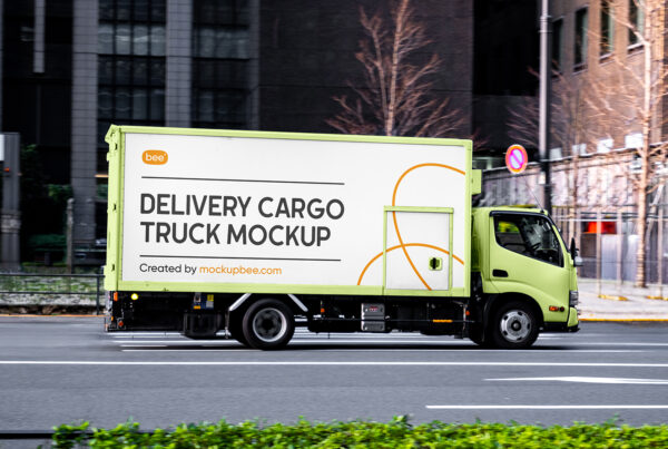 Free Delivery Truck on Street Mockup