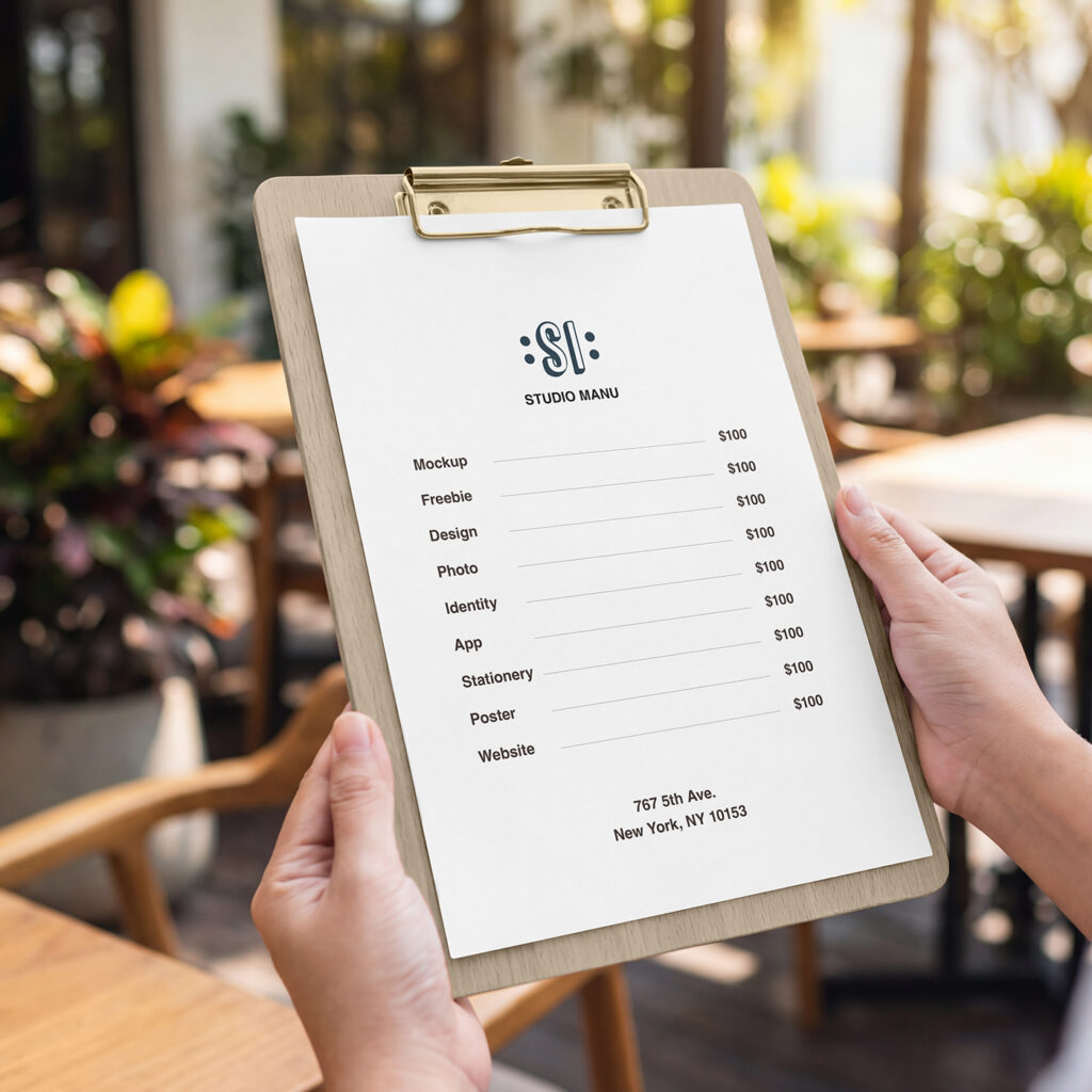 Free Menu in Restaurant Mockup
