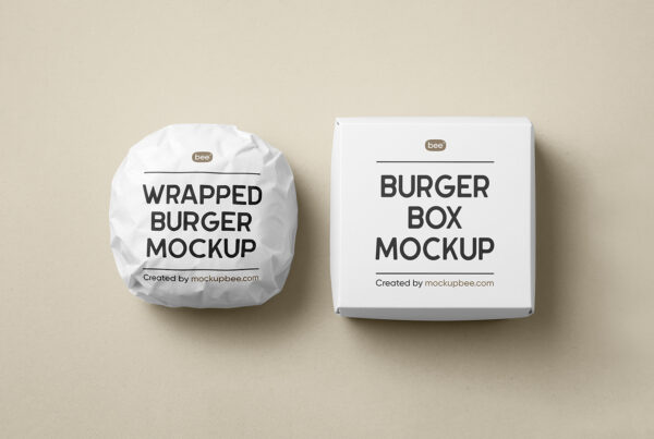 Free Packed Burger with Box Mockup