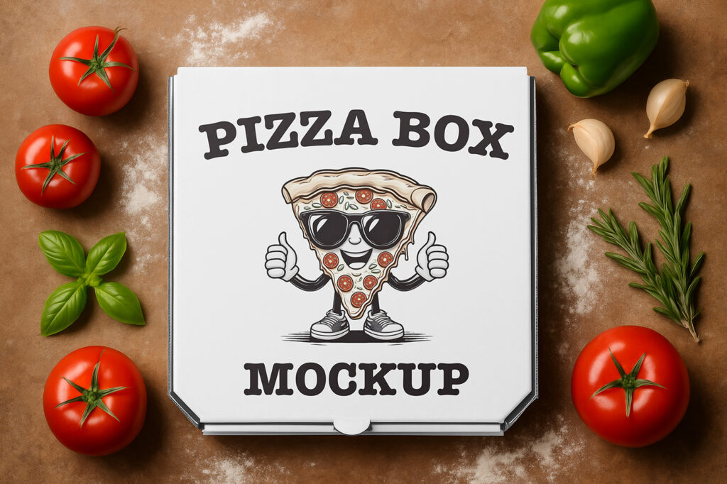 Free Pizza Box with Vegetables Mockup