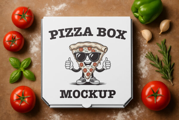 Free Pizza Box with Vegetables Mockup