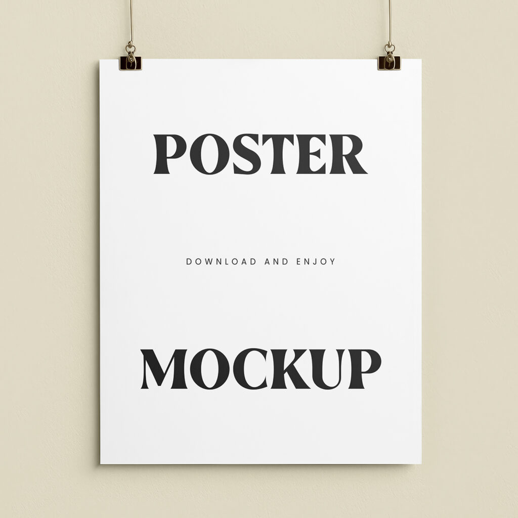 Free Poster with Clips Mockup