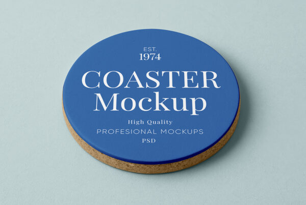 Free Round Thick Coaster Mockup