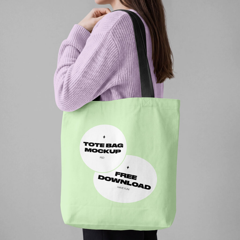 Free Tote Bag on Shoulder Mockup