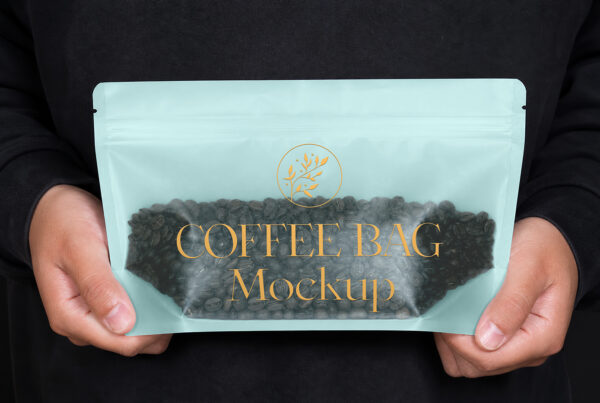 Free Half Transparent Coffee Bag Mockup