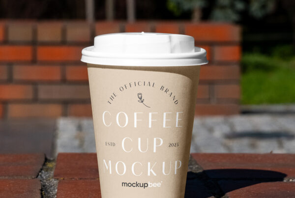 Free Paper Cup on Low Wall Mockup