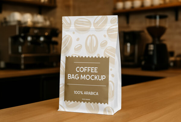 Free Coffee Bag on Table Mockup