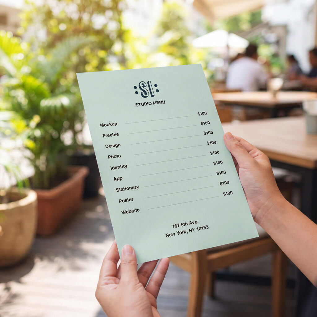 Free Menu Card in Hands Mockup