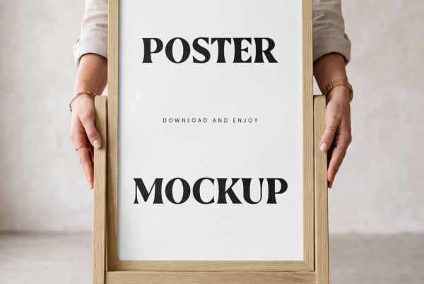 Free Stand Poster Frame in Hands Mockup