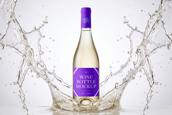 Free Wine Bottle with Splash Mockup