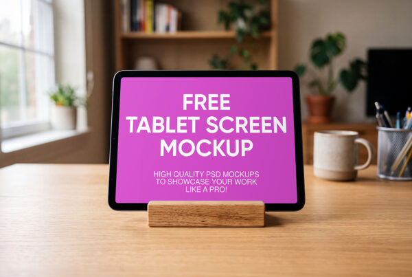 Free iPad in Wood Stand Mockup