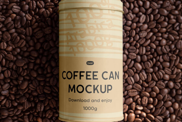 Free Coffee Can on Coffee Beans Mockup