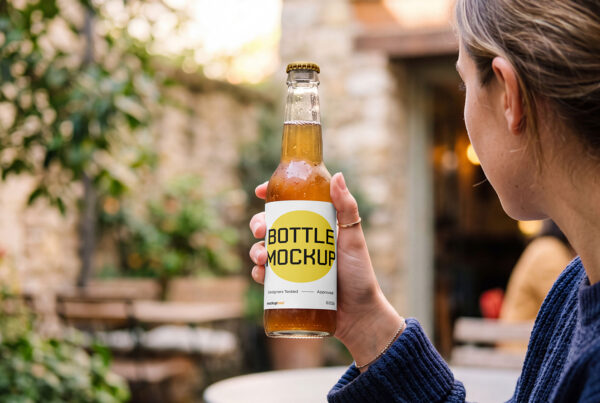 Free Glass Bottle in Hand Mockup