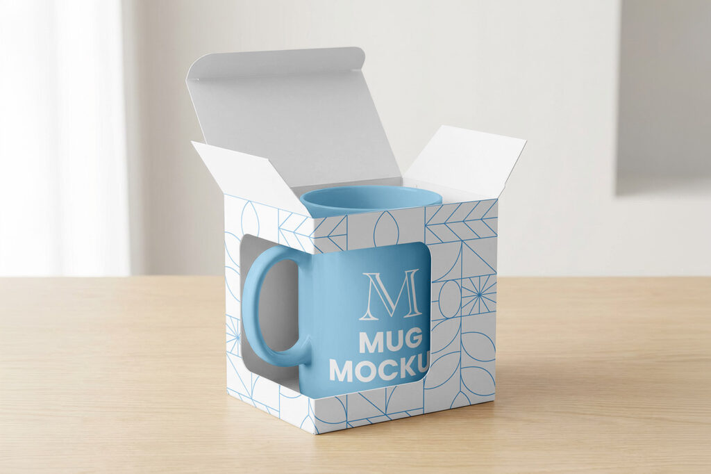 Free Mug in Box Mockup
