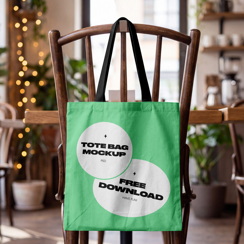 Free Tote Bag Hanging on Chair Mockup