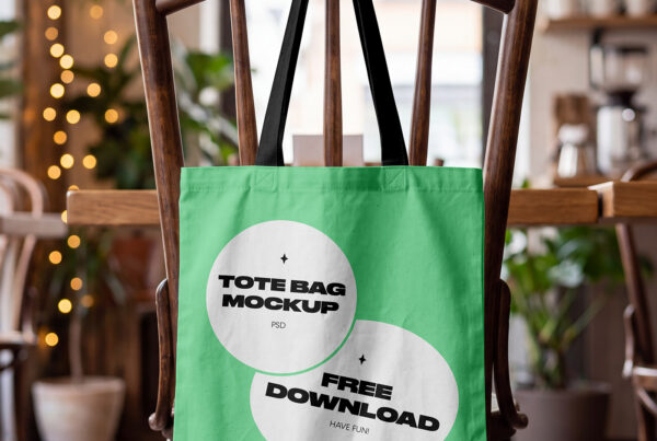 Free Tote Bag Hanging on Chair Mockup